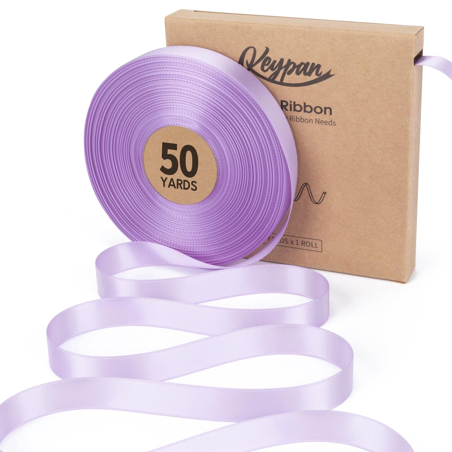 Keypan Lavender Satin Ribbon 5/8 Inch x 50 Yards Double-Faced Ribbons for Gift Wrapping Crafts Flower Bouquet Hair Wedding Paper Bows Invitations