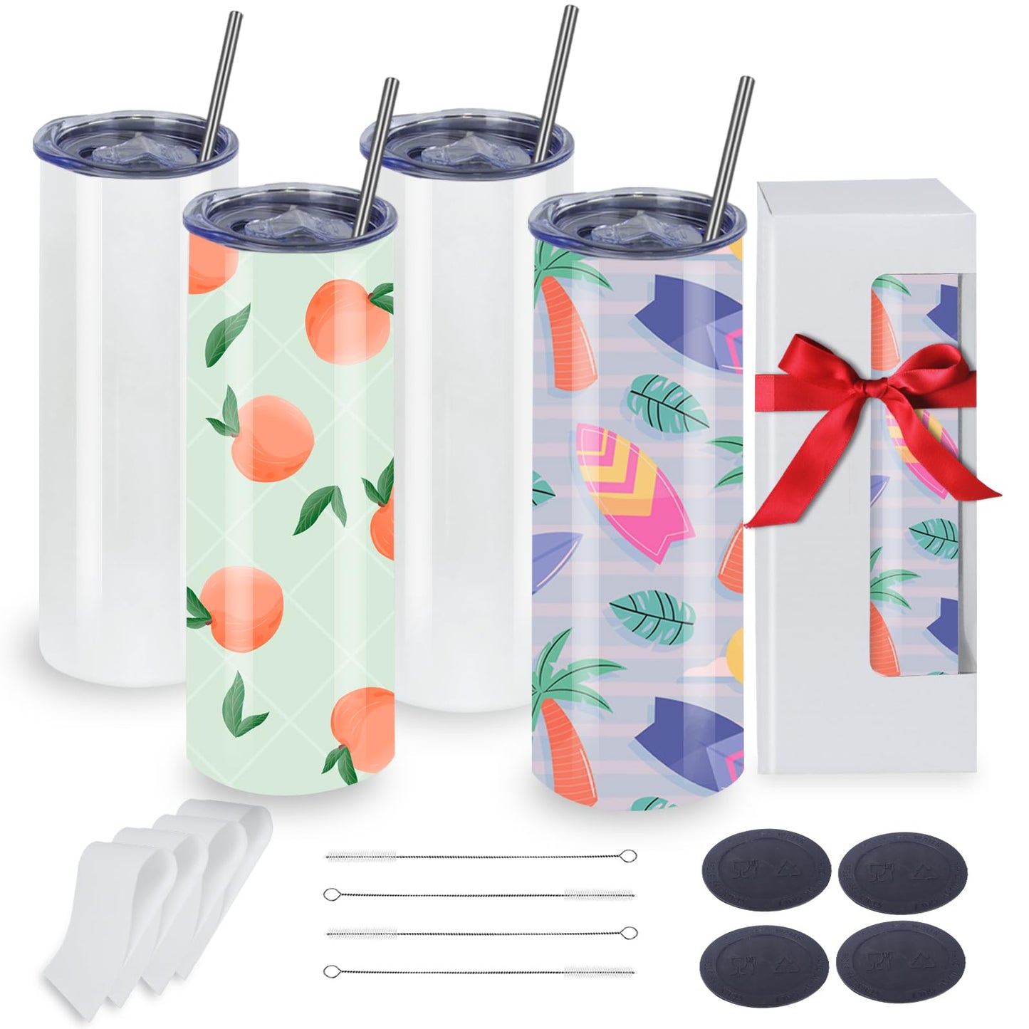 MICLAXYS 4 Pack 20oz Sublimation Tumblers Bulk, Sublimation Tumbler Blank, Skinny Straight Stainless Steel Blanks Cups with Individual Box (4, 20OZ)