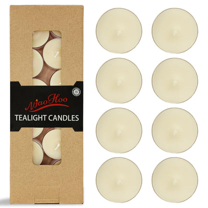 NJAO HOO 24 Pack Gardenia Scented Tealight Candles 6 Hours Burn Ivory Tea Candle Clear Cup Small Round Candle for Home Decor and Aromatherapy