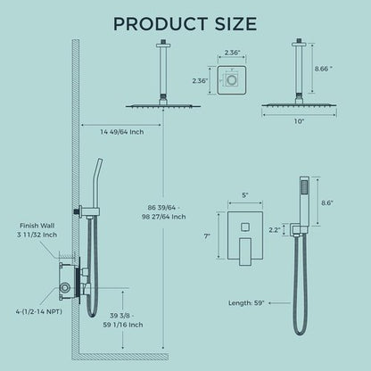FORIOUS Rain Shower Head System - 10 Inch Matte Black Faucet Set with Handheld Spray & Solid Brass Valve