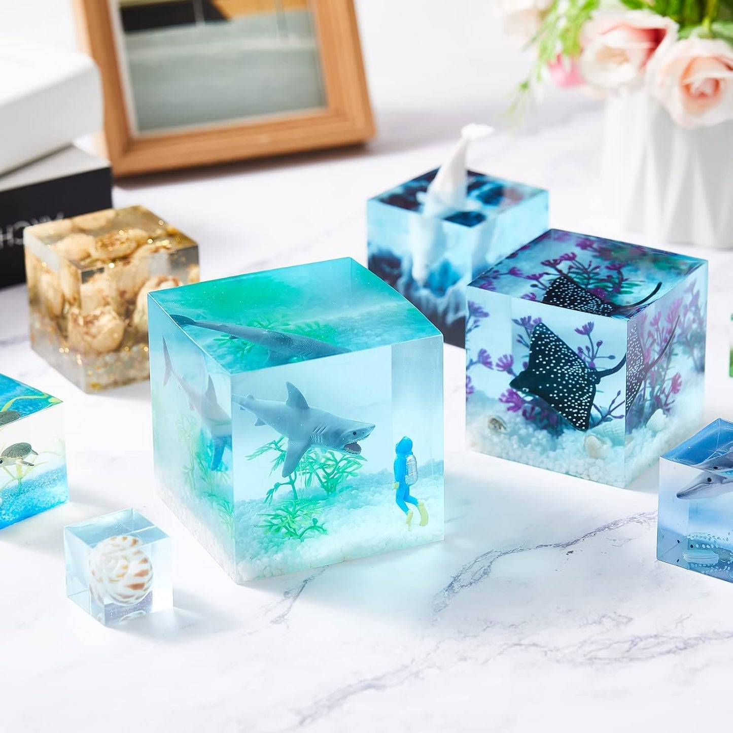 12Pcs Transparent Epoxy Resin Molds Silicone Set, Clear Silicone Molds for Epoxy Resin Include Seamless Sphere Resin Molds,Deep Cube,Molds for Resin Casting