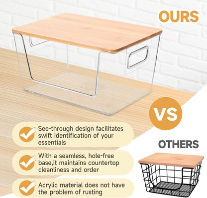 2 Set Counter Pantry Organizer and Storage, Stackable Trash Bag Dispenser Clear Acrylic Kitchen Pantry Baskets