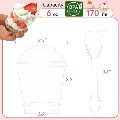 300 Pack 6 oz 100 OTOB Dessert Cups with Lids and Spoons | Serves | Round Small Yogurt Parfait Cups for Appetizers