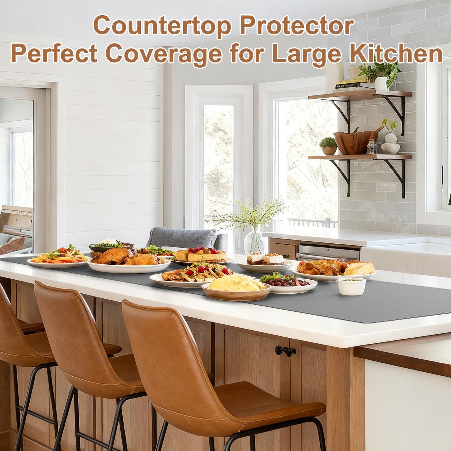 Gartful 78.7" x 15.7" 1.3mm Thick Large Silicone Mat, Heat Resistant Pad for Kitchen Counter, Countertop Protector for Kitchen Island, Table Cover, Workbench Desk, Gray