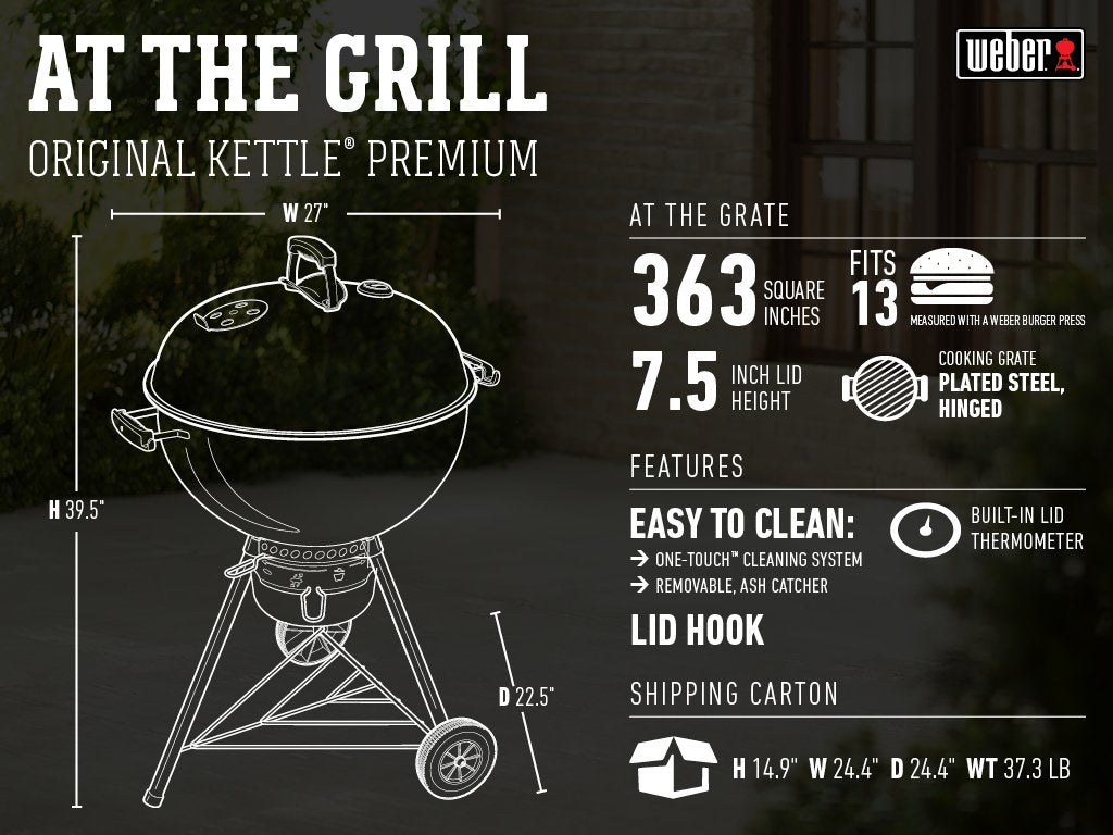 Weber Original Kettle Premium Charcoal Grill, 22-Inch, Copper – Outdoor BBQ Grill with Built‑In Thermometer, Heat Control Dampers & One‑Touch™ Cleaning System