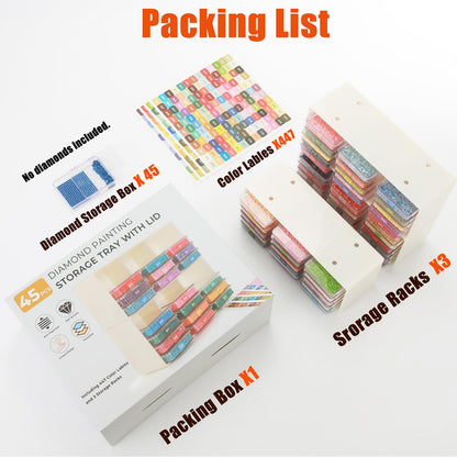 45 Pcs Diamond Storage Containers,Diamond Painting Sliding Trays ,Stackable Diamond Art Trays , 2-in-1 Art Carft Storage Box Set Line-Up for Diamond Accessories ,Bead and Jewelry (Transparent/45Pcs)