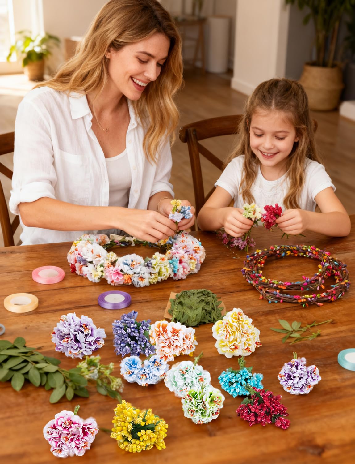25 Sets DIY Flower Crowns Making Kit, Make Your Own Flower Crown Wreath Handmade Fairy Floral Hair Accessories Garland Kit for Bridal Wedding Birthday Party Decor