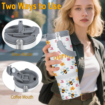4 Pack 30oz Sublimation Tumbler with Handle, Sublimation Flip Straw Tumbler with Portable 2-in-1 Lid, Stainless Steel Insulated Water Bottle, Leak Proof Travel Coffee Mug Cup for Home, Outdoor or Car