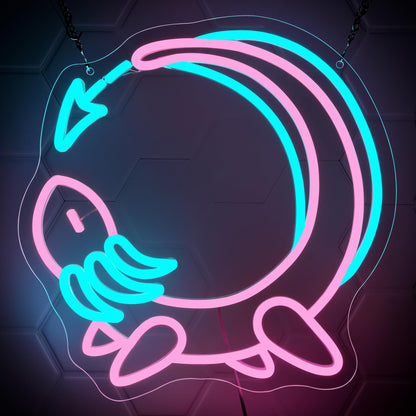 Pink Axolotl Moon Neon Sign for Wall Decor - Cute Animals Kawaii Neon Acrylic USB Powered LED Wall Art Decor, Light Up Sign Dimmable, for Axolotl Lovers Children's Room Kids Birthday 12.99" × 12.91"