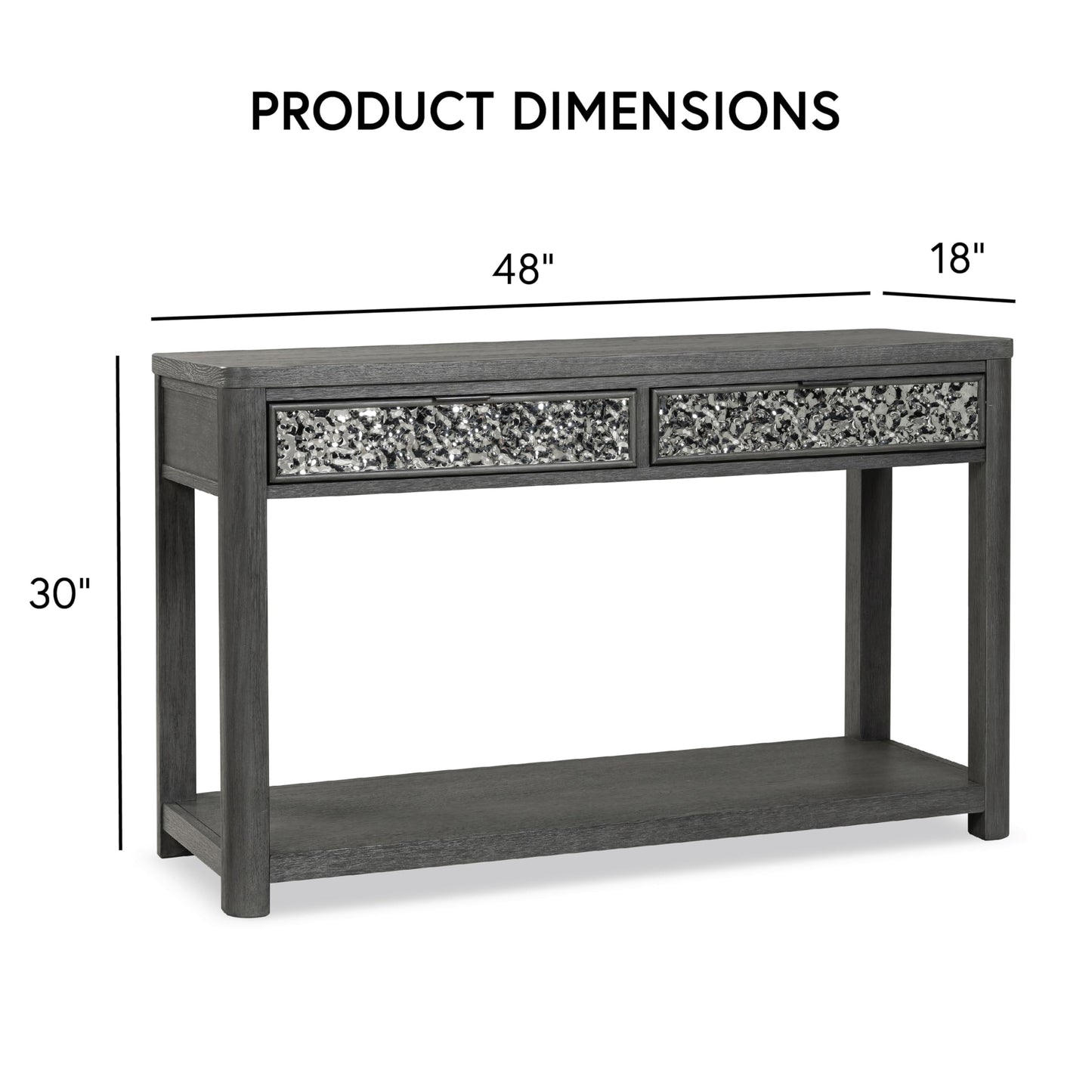 Furniture of America Selyra Modern Contemporary Solid Wood 48-inch Sofa Table with Dented Stainless Steel Accents, Wire Brush and Drawer on Ball-Bearing Glides for Living Room, Ash Gray