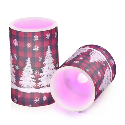 ALAZA Christmas Tree Snow Buffalo Flameless Candles Battery Operated with Remote Timer,Tea Light Candles LED Pillar Votive Candles Set of 2 for Outdoor Indoor Decorations223