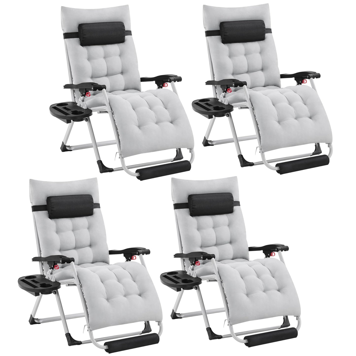 Yaheetech 29in Zero Gravity Chair, Foldable Premium Reclining Lounge Recliner w/Removable Pad & Pillow & Side Accessory Tray for Indoor and Outdoor Gray 4PCS
