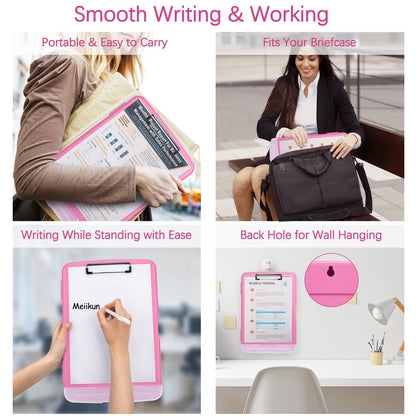 Meiikun Clipboard with Storage, Plastic Clipboards 8.5x11 with Pen Holder, High Capacity Nursing Clipboard Folder, Side Opening Storage Clip Board for Office Work Nurses Teachers (Pink)