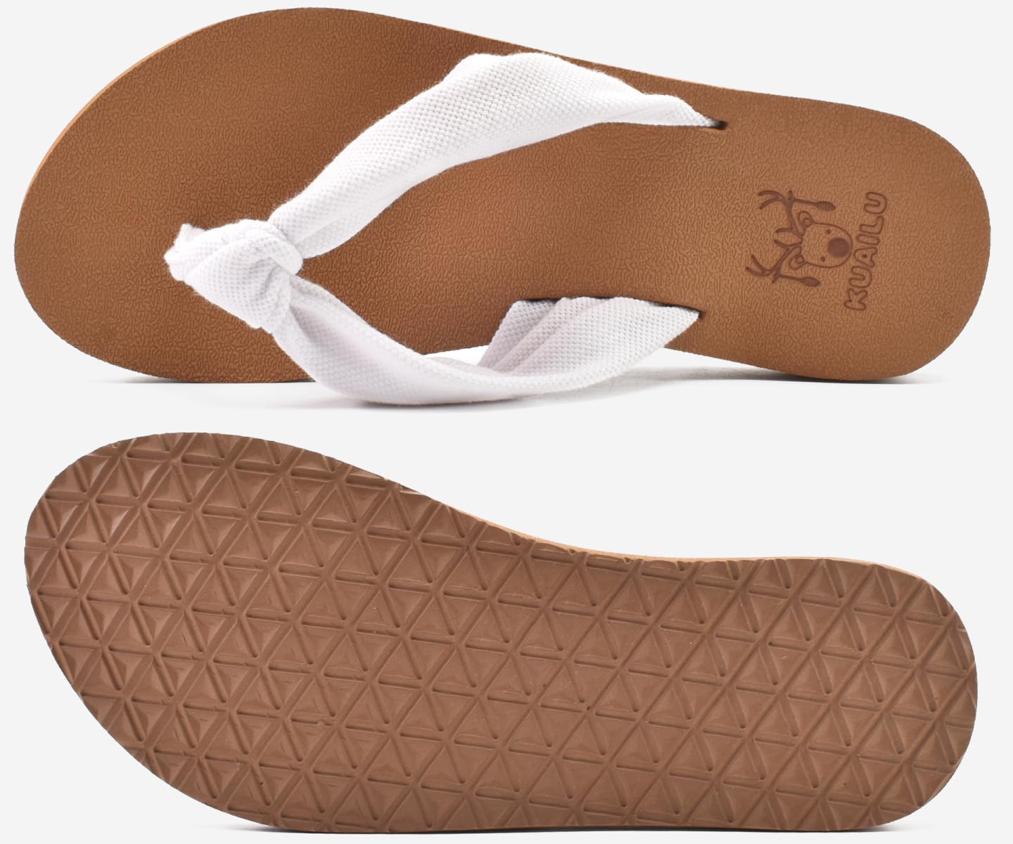 KuaiLu Flip Flops Women Arch Support Yoga Mat Comfortable Summer Beach Walking Thong Cushion Sandals Slip on Outfits Travel Essentials Orthotic Slides Indoor Outdoor Slippers Shoes White Khaki Size 8