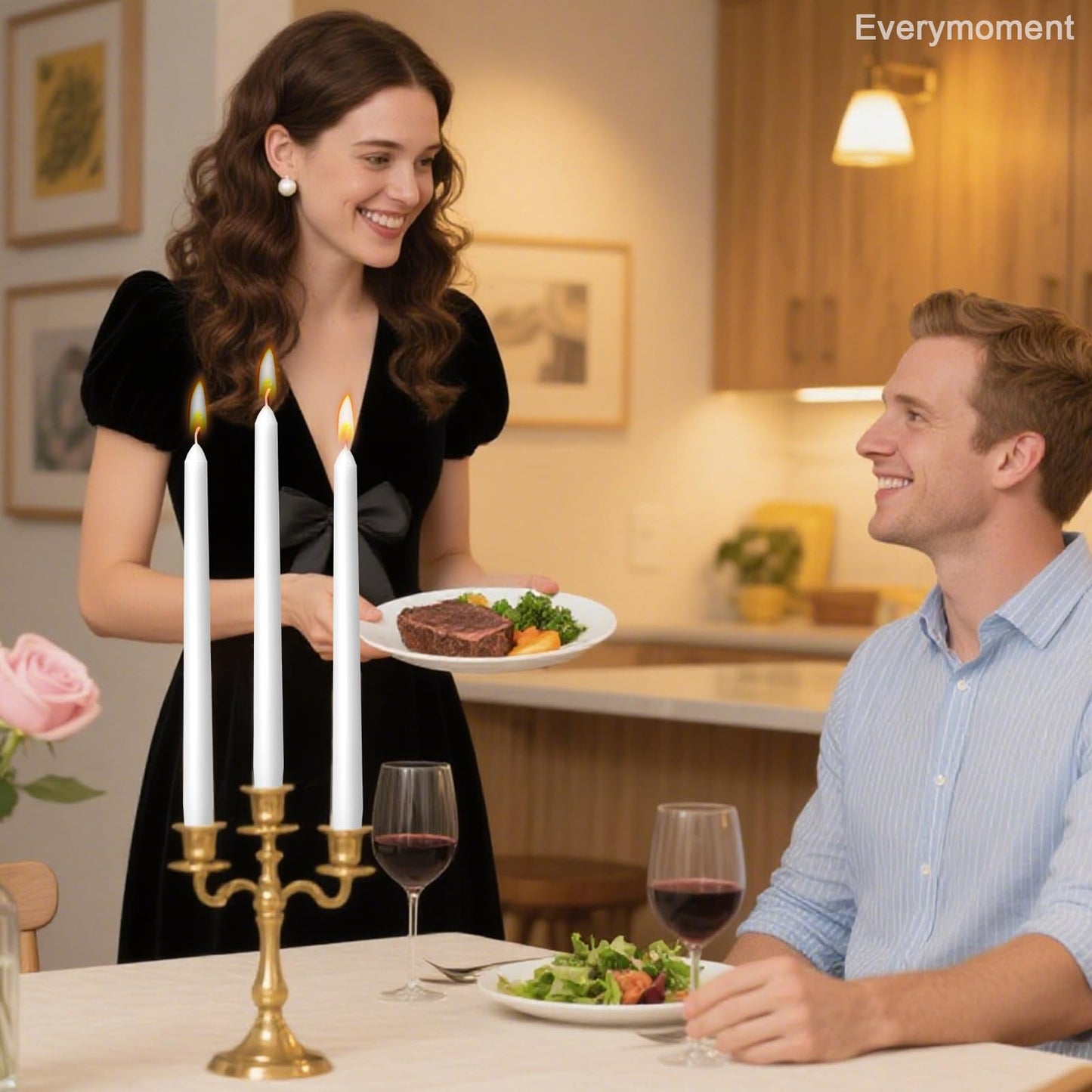 Everymoment White Taper Candles - 12 Pack 10 Inch Candlesticks - Dripless & Smokeless for 8 Hours - Unscented Paraffin Wax - Perfect for Wedding Christmas Halloween Holiday Dinner Table & Home Decor