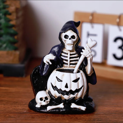 VesHome Halloween Witch Skeleton Figurine – Resin Grim Reaper Decor, Gothic Spooky Decoration for Desk, Bookshelf, Halloween Party or Haunted House Display