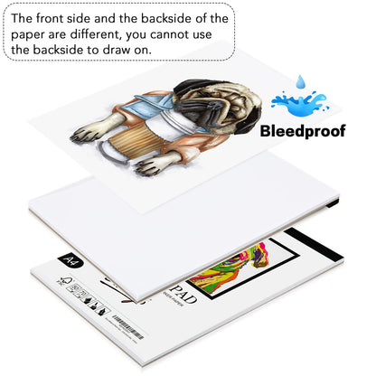 Bianyo Bleedproof Marker Paper Pad, A4(8.27"X11.69"), 50 Sheets/Pad, Pack of 2 Pads, 18 LB / 70 GSM, Glue-Bound, 100% Cotton, White, Ideal for Use with Markers and Ink Mediums
