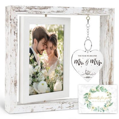 PIKPEOD Wedding Gifts for Couples 2026, Engagement Gifts for Couples, Personalized Mr and Mrs Wedding Gift for Newlyweds, Bridal Shower Gift for Bride to Be, Rotating Floating Wedding Picture Frame 4x6
