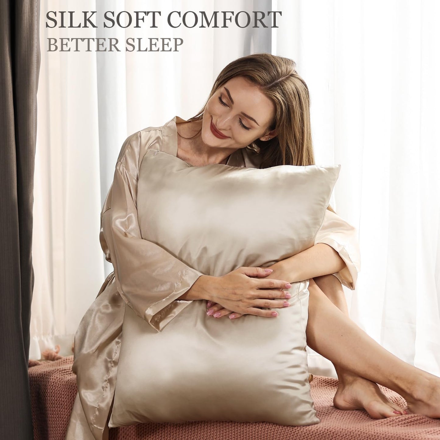 Adubor Mulberry Silk Pillowcase - 23 Momme 6A Grade Fibers | 900 Thread Count | Queen 20''x30'', Beige, 1PC