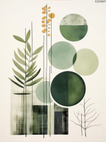 EZDNKPI Spring Cross Stitch, Embroidery kit, Boho Wall, Sage Green Boho Abstract Art, Mid Century Modern Art, Botanical Wall Decor, 11CT, 12x16inch