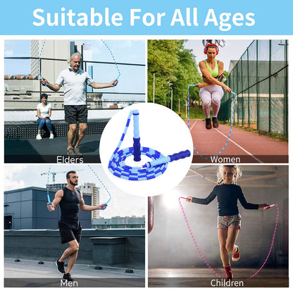 Leeboom Jump Rope, Adjustable Length Electronic cigarettes Tangle-Free Segmented Soft Beaded Skipping Rope, Fitness Jump Rope for Kids, Man, and Women Weight Loss 9.2 Feet