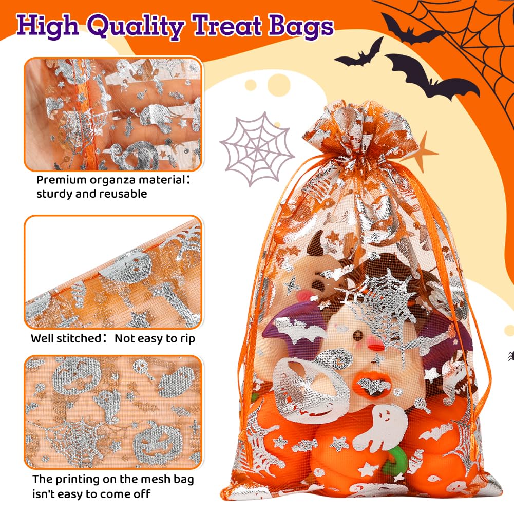 Shintop 100pcs Halloween Organza Treat Bags, 4x6inch Small Goodie Candy Bags Drawstring Mesh Gift Pouches for Candies Trick or Treat