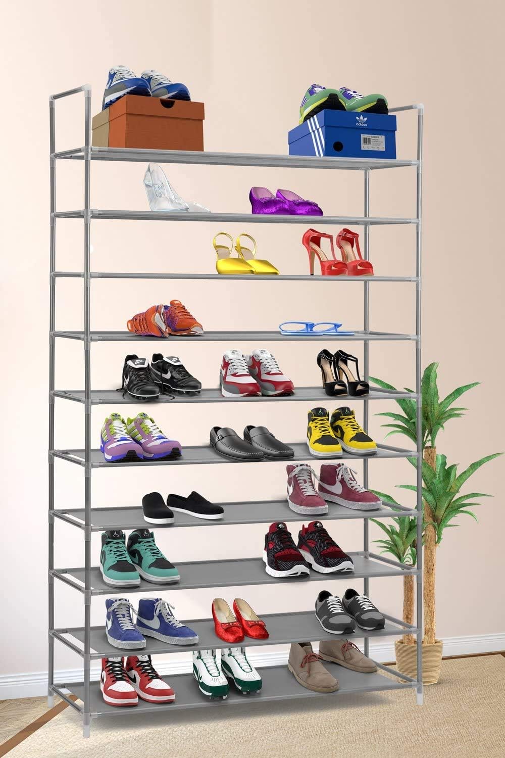 GREEF 10-Tier 50-Pair Closet, Classics Shoe Rack Organizer Sturdy Metal Storage Shelf for Bedroom, Entryway, Dorm Room