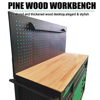 Griplier 13-Drawers Rolling Tool Cabinet with Wood Workbench,Pegboard,60.6W x 22.7D x 66.1H inch,Heavy-Duty Steel Tool Storage,Lock & Key for Home,Garbge or Workshop Use(13 Drawer + 348 Pieces Tools)
