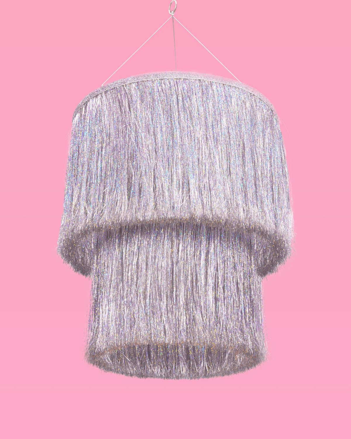 16" xo, Fetti Fringe Tinsel Chandelier - Iridescent Silver Foil, | Bachelorette Party Decorations, Birthday Photo Booth