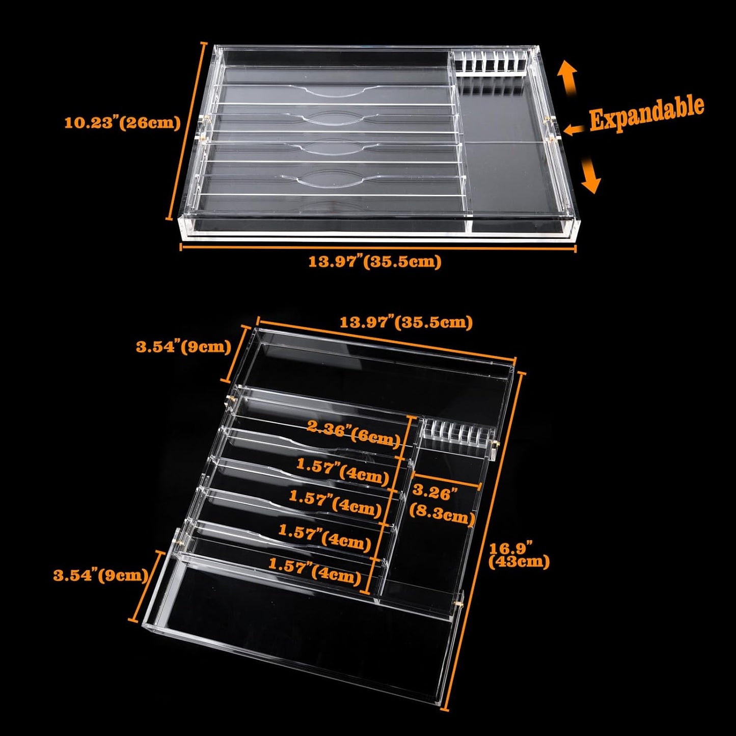 Acrylic Silverware Drawer Organizer, Expandable Kitchen Organizer for Forks and Knives, Multipurpose Storage Solution
