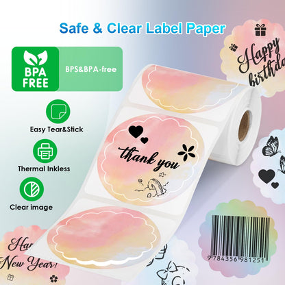 3 Rolls Thermal Labels Custom Sticker for Phomemo M110 M220 M221 M120 M200 Label Maker Printer 50x50MM Gradient Colorful Flower Edge Waterproof Address Label Paper for DIY,Design,Price,Name