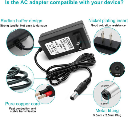 19V AC DC Charger Power Cord for Eufy RoboVac 11S 12 15C 25C 30C 35C, Pure Clean PUCRC 15 25 26B 90, Coredy R580 R650