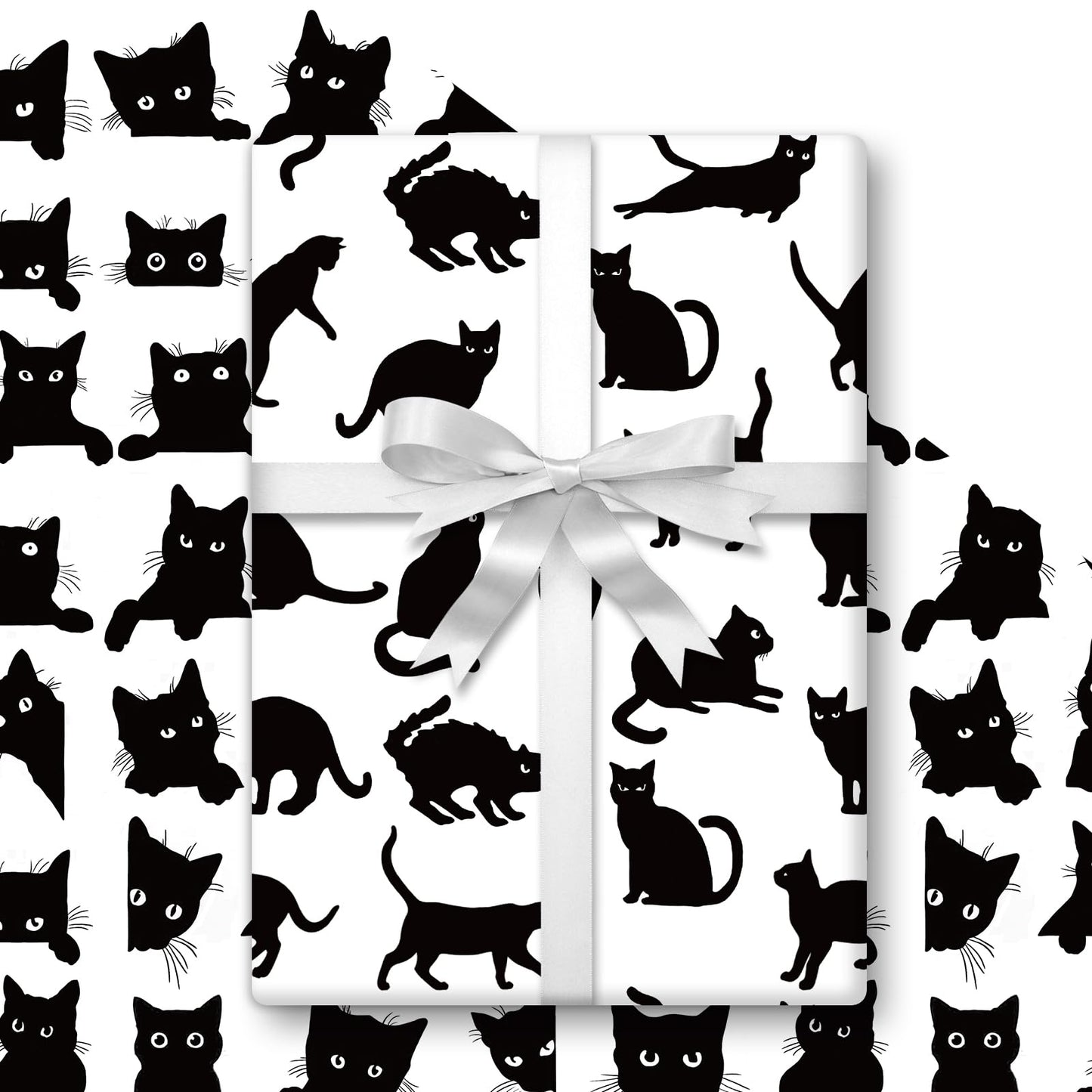 FYSUIMU Black Cat Wrapping Paper -Mini Roll- 17 In x 32.8 Ft Funny Cat Gift Wrap Paper for Holiday Halloween Birthday Party Wrapping Supplies