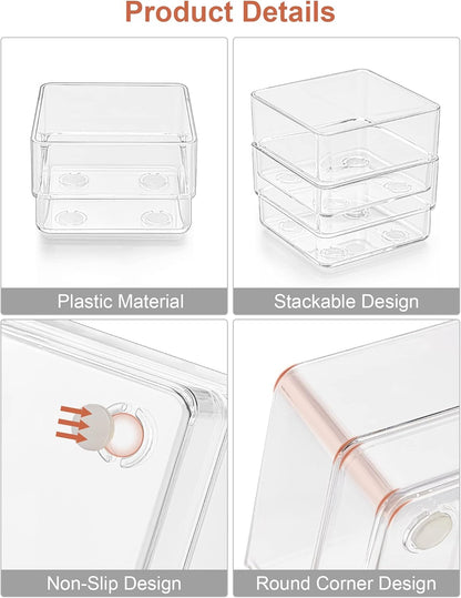 SMARTAKE 16-Piece Drawer Organizer with Non-Slip Silicone Pads, 5-Size Storage Tray for Makeup, Clear
