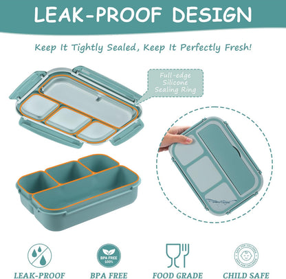 Bento Box Adult Lunch Box, 1200 ML Food Storage Container with 4 Compartments, Leak-Proof and Dishwasher Safe