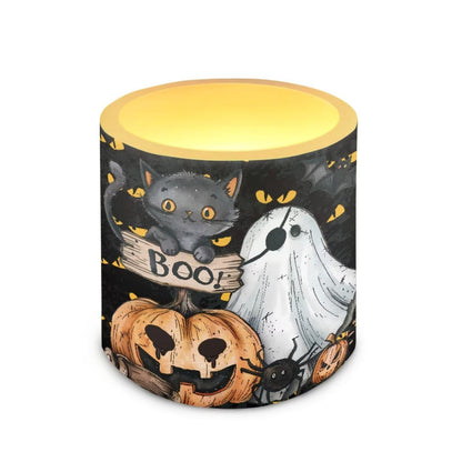 Merkmak Halloween Ghost Pumpkin Flameless Candles with Remote Battery Operated Candles with Timer Pack of 4 LED Pillar Tea Lights for Indoor Outdoor Party Home Living Room Decorations