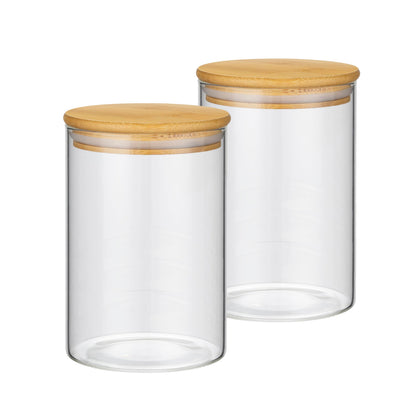 2PCS Glass Storage Jars with Airtight Lids,32 fl oz (950ml) Cute Clear Storage container with bamboo Lid,Glass Pantry Canister for Beans, Rice,Sugar,Cookie Coffee (N-Clear-2PCS-32FL OZ/950ML)