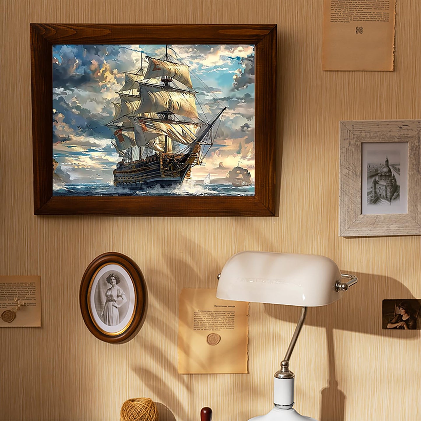 EATUKYIC Scenic Diamond Painting Kit, Adult 5D Ocean Sailing Ship Diamond DIY Art Painting for Adventurous Friends, Suitable for Home Bar Office Wall Decoration 12x16 Inch