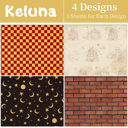 Keluna Magic Theme Wrapping Paper - 12 Sheets Wizard Castle Wrapping Paper for Birthday Baby Shower