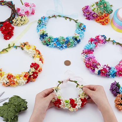 ACRNIGHEET 20 Sets DIY Flower Crown Making Kit, Gorgeous Flowr Crowns Kit, Fairy Party Favors Floral Headband and Bracelet, Make Your Own Crown Garland Headband for Princess Women Wedding Birthday