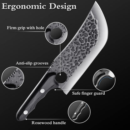 TIJERAS Butcher Knife for Meat Cutting, Japanese Hand Forged Meat Cleaver with Sheath, Full Tang Japanese Cleaver for Camping, BBQ, Birthday Gifts for Men Women