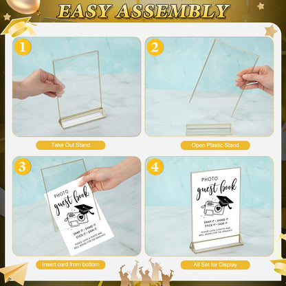 Pajean 2026 Graduation Guest Book Set with Photo Guest Book Sign Holder Dual Tip Pens Photo Corner Stickers Grad Cap Stickers for Congrats Grad Party Supplies Favors Gifts(Black Gold)