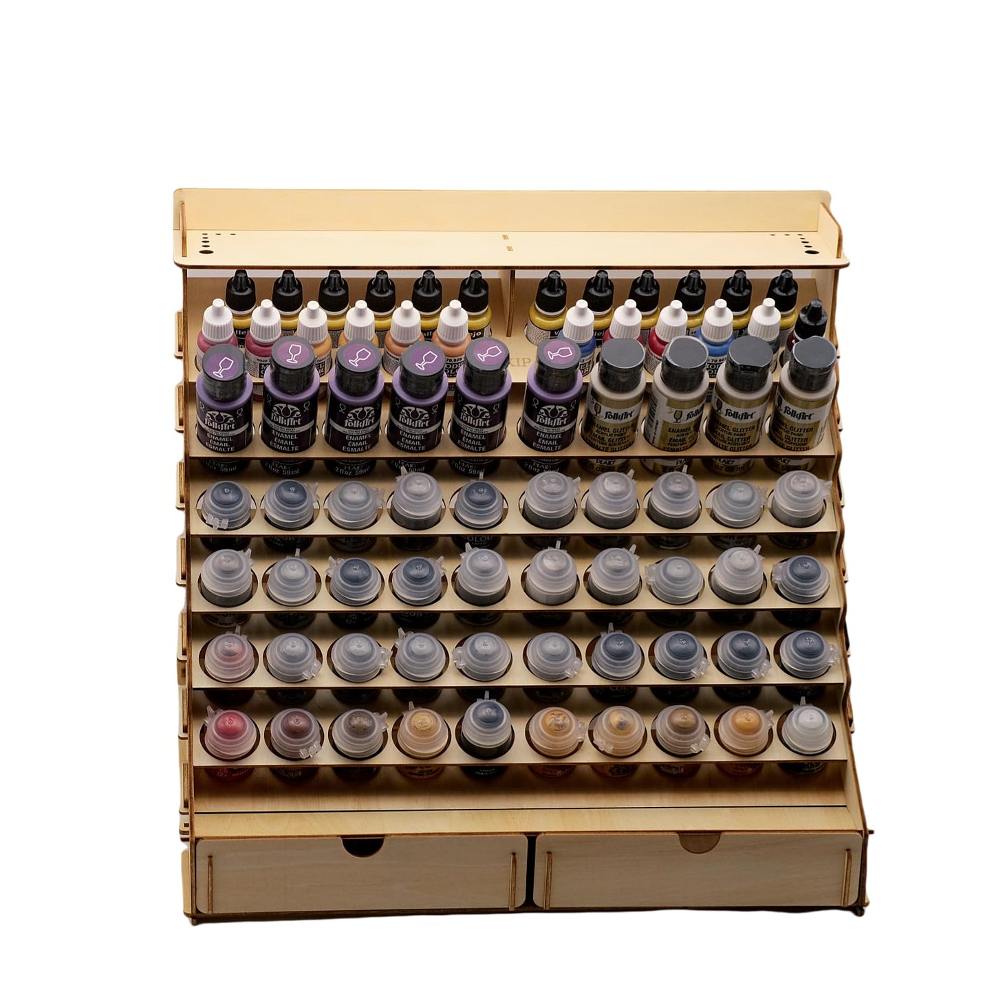 Sokipa Craft Paint Storage-Modular Paint Organizer - Holds 74 Bottles of Paints, 14 Brushes, 2 Cabinets, and 6 Miniature Stands - Art Tool Storage Rack for Miniature Paint Set