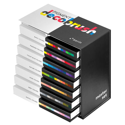 Karin Pigment Decobrush Acrylic Paint Markers, 84 Piece Master Set, Brush Tip, Acrylic Markers Set, Opaque, Lightfast & Waterproof Paint Pens for Wood, Fabric, Canvas, Rock Painting and More