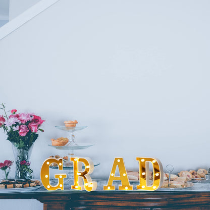 Demissle 4 Graduation Party Decorations 2026 Grad LED Marquee Letters Graduation Table Light Up Sign for Kindergarten Preschool High School College Class of 2026 Grad Party Supplies(Gold)