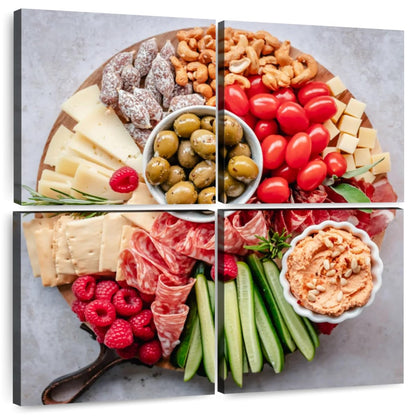 ElephantStock - Charcuterie Board Wall Art - Square Multi Panel Canvas - 4 Piece Dining Room Wall Decor - Photography Food And Drink Multi Piece Wall Art - Brown And Gray Decor - 50" x 50"