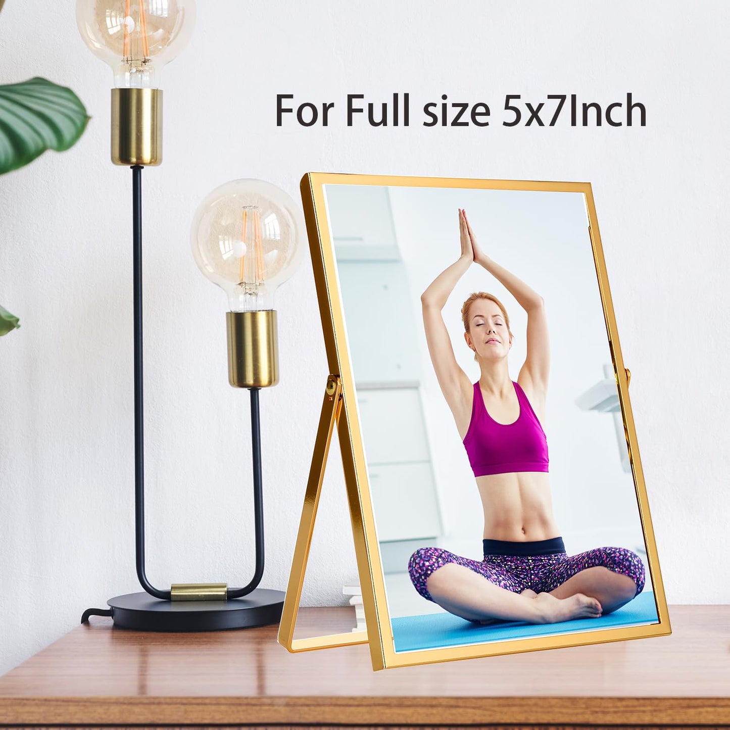 YiPinYin Gold 5x7'' Floating Frame Set of 2, For Photo Sizes 3.5x5'', 4x6'', 5x7'', Luxury Modern Gold Metal Frames for Tabletop/Shelf, Wedding, Birthday, Home or Office Decoration
