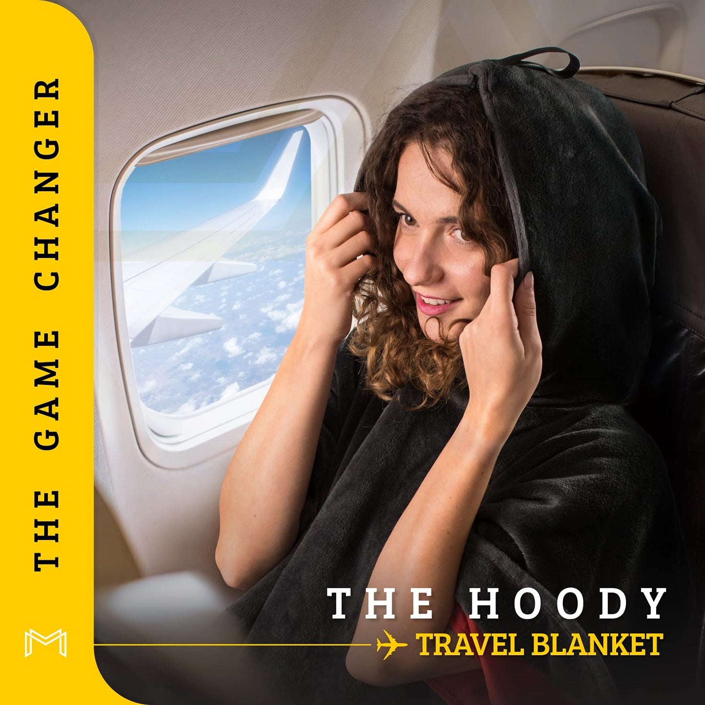 MasterManner Travel Blanket Airplane Compact with Hoodie – 2in1 Airplane Travel Accessories from Plane Blanket to Travel Pillow with Luggage Strap, Soft Handle & Secure Pocket