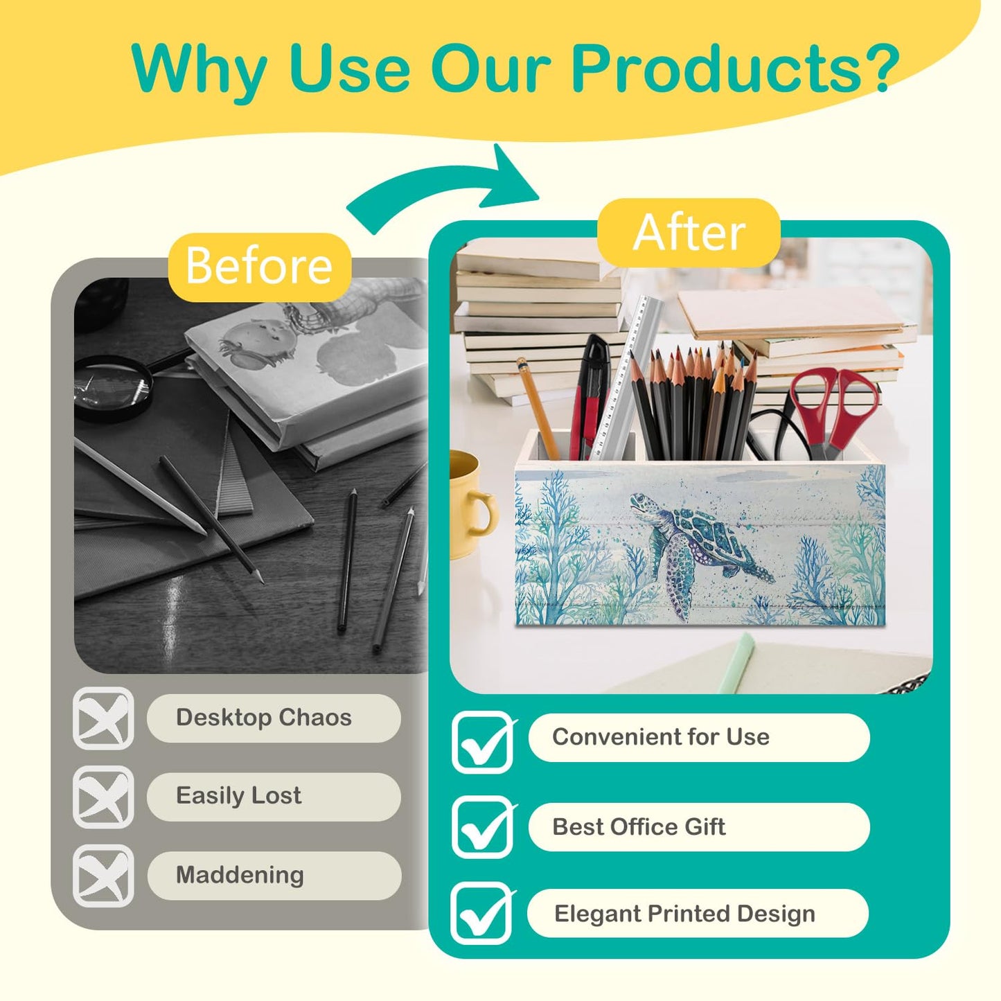 AQYIP Sea Turtle Coastal Pen Holder for Home Office Desk, Beach Office Decor, Beach Turtle Makeup Brush Toothbrush Holder Organizer for Bathroom Desk Accessories