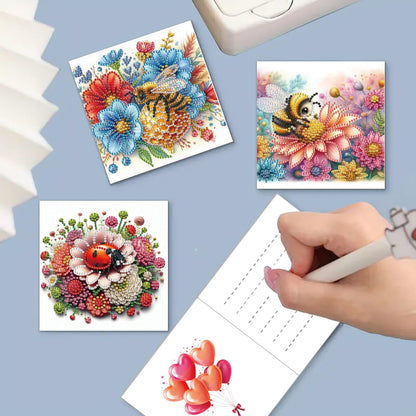 MaiYiYi 6 Pack 5D DIY Bee Diamond Art Greeting Cards Ladybug Diamond Painting Greeting Cards Flowers Diamond Art Cards for Family Friends Holiday Birthday